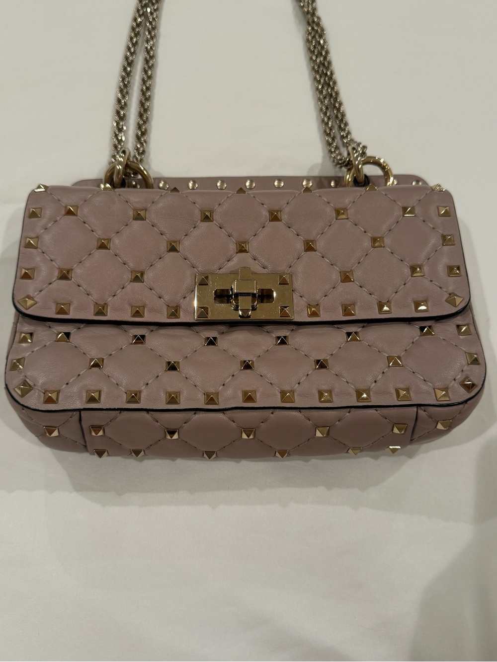 Valentino Garavani Quilted Rockstud Crossbody Bag in Taupe - Picture 4 of 6